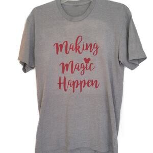 Disney T-Shirt Women Medium Grey Making Magic Happen Mickey Mouse Graphic Tee